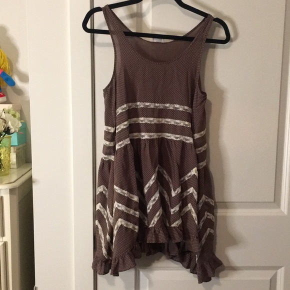 Free People Tops - Intimately Free People | Brown & Cream Dots Voile Trapeze Top